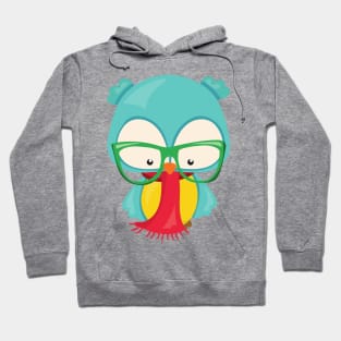 Winter Owl, Hipster Owl, Owl With Glasses, Scarf Hoodie